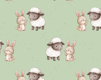 Cute Lamb and bunny seamless pattern digital file, Sheep Farm Fabric Design, Baby Seamless Pattern, easter Non-Exclusive sage background