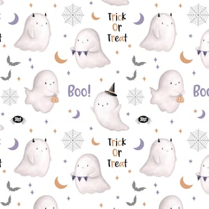 Cute Ghosts seamless pattern design file, Halloween Fabric Design, Spooky Ghouls, Fabric Seamless File, Non-Exclusive, White background