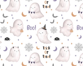 Cute Ghosts seamless pattern design file, Halloween Fabric Design, Spooky Ghouls, Fabric Seamless File, Non-Exclusive, White background