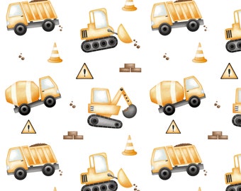 Construction Trucks Seamless Pattern, Digger Fabric Design (Digital File)