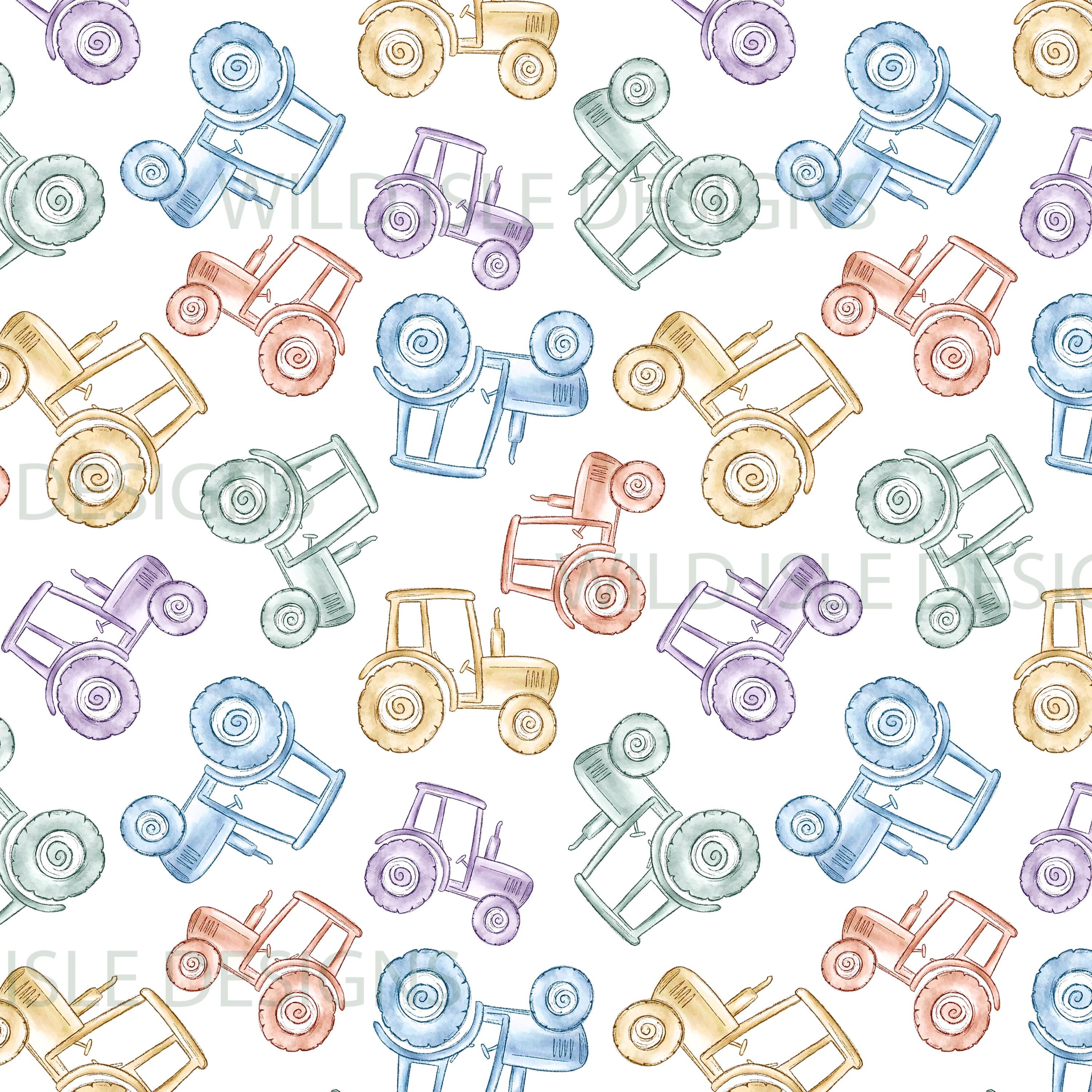 Watercolour Tractor Seamless Pattern Digital File, Cute Farm Fabric ...