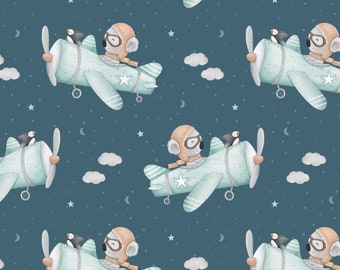 Aeroplane Koala seamless pattern digital file, Koala Fabric Design, Baby Seamless Pattern, Children's Seamless, Non-Exclusive, Navy backgrou