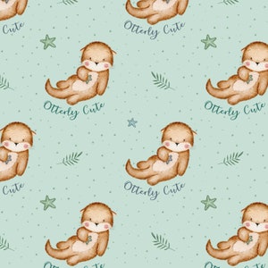 Otterly cute seamless pattern, Otter, Animal Fabric Design, Baby Seamless Pattern, Children's Seamless, Non-Exclusive, Aqua splat background