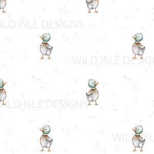 Patrón digital sin costuras de pato real dibujado a mano, diseño de tela de pájaro, patrón sin costuras para bebé, no exclusivo, fondo blanco