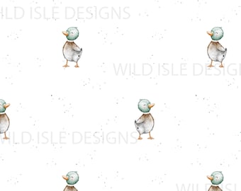 Hand drawn mallard duck seamless pattern digital file, bird Fabric Design, Baby Seamless Pattern, Non-Exclusive, White background