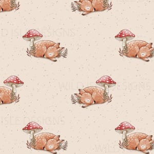 Woodland Fawn baby deer seamless pattern, fawn Fabric Design, Baby Seamless Pattern, Non-Exclusive,  beige background