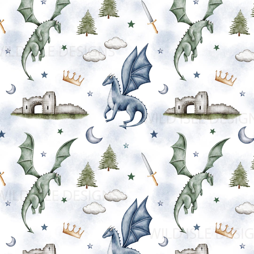 Dragon Knight Seamless Pattern Digital File, Fantasy Fabric Design ...