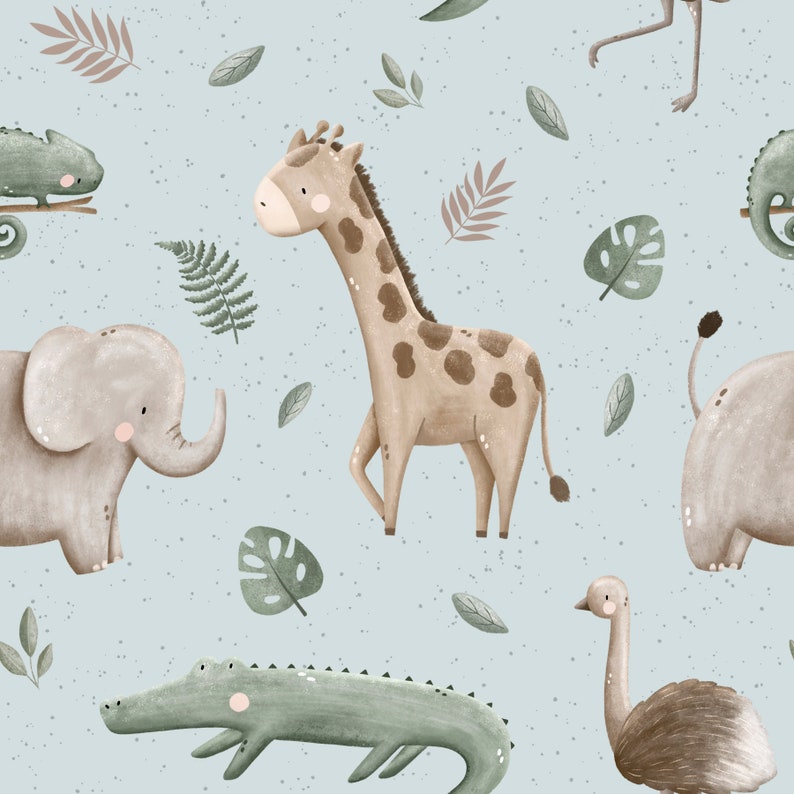 Safari Seamless Pattern Digital File, Elephant, Crocodile Repeat Design ...