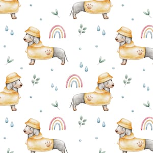 Rainy day Dachshund seamless pattern digital file, dog Fabric Design, Baby Seamless Pattern, Pet Seamless, Non-Exclusive, white background