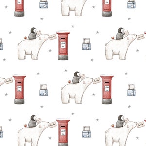 Cartas a Papá Noel, diseño sin costuras de oso polar y pingüino, diseño de tela navideña, no exclusivo, fondo blanco