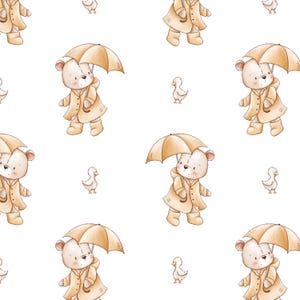 Patrón sin costuras de osos de lluvia de primavera y abril, archivo digital, patrón sin costuras de dibujos animados, pato lindo, no exclusivo, fondo blanco