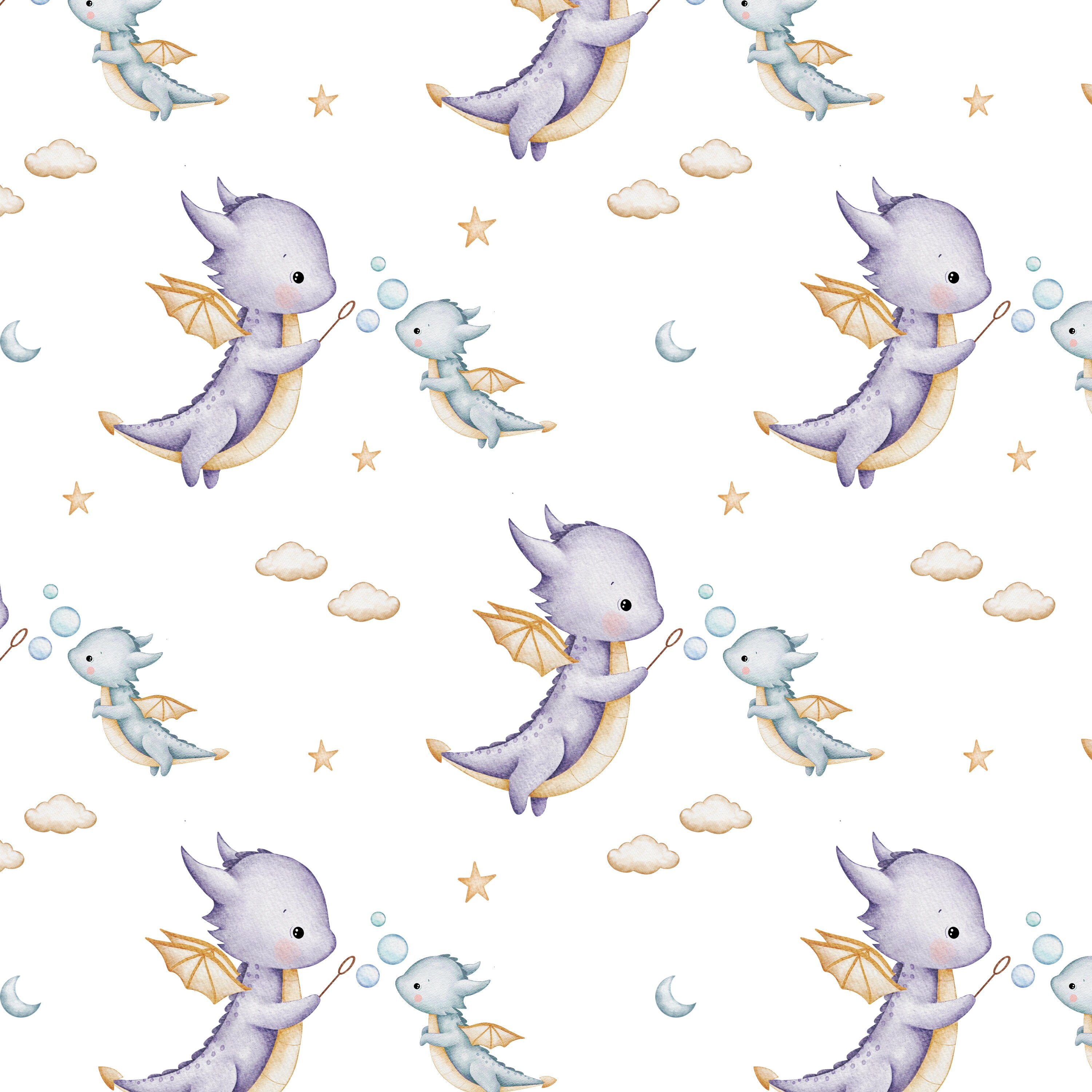 Bubble Baby Dragon Seamless Pattern, Baby Digital File, Celestial ...