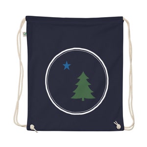 1901 Maine Flag Sac à cordon en coton biologique, Sac original Star Pine Maine Flag Bag, Maine Souvenir, Maine Back-to-School bag, Teacher Student Gift