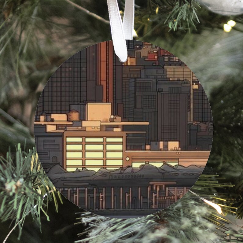 NEW YORK Hudson River Docks Circle Original Artwork Christmas Ornament