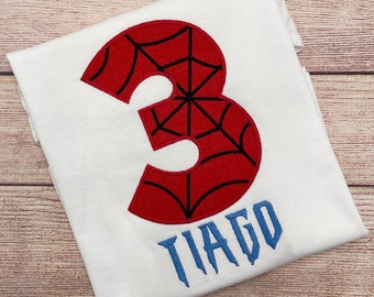 Spider Number Shirt personalised with name - Birthday Shirt Spider-man, Embroidered kids shirt, Kids Birthday Gift
