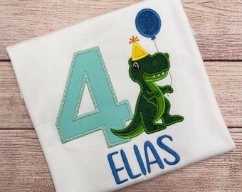 Dinosaurier Shirt Geburtstag personalisiert mit Name und Zahl - Geburtstags Shirt Dino T-Rex, Besticktes Kinder Shirt, Geburtstagsgeschenk