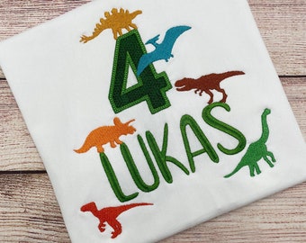 Dinosaur Shirt Birthday personalised with name and number - Birthday Shirt Dino T-Rex, Embroidered kids shirt, Birthday Gift