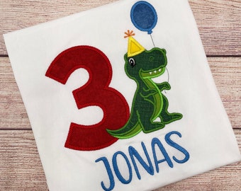 Dinosaurier Shirt Geburtstag personalisiert mit Namen und Zahl - Geburtstag Shirt Dino T-Rex, besticktes Kinder Shirt, Geburtstagsgeschenk