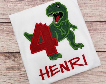 Dinosaurier Shirt Geburtstag personalisiert mit Namen und Zahl - Geburtstag Shirt Dino T-Rex, besticktes Kinder Shirt, Geburtstagsgeschenk