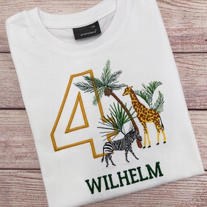 Personalised safari birthday shirt for kids, Embroidered safari birthday shirt, 1 2 3 birthday shirt, Shirt with Giraffe and Zebra image 7