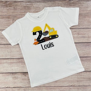 Chemise d'anniversaire de pelle, T-shirt brodé avec nom et numéro de pelle, Chemise de fête de la construction Digger, Anniversaire de garçon 2 3 4 5 6 image 2