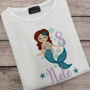 Mermaid birthday shirt for girls, Embroidered mermaid shirt, Shirt with name, Shirt with number, Birthday shirt girls 1 2 3 4 5 6 7 8 9 image 9