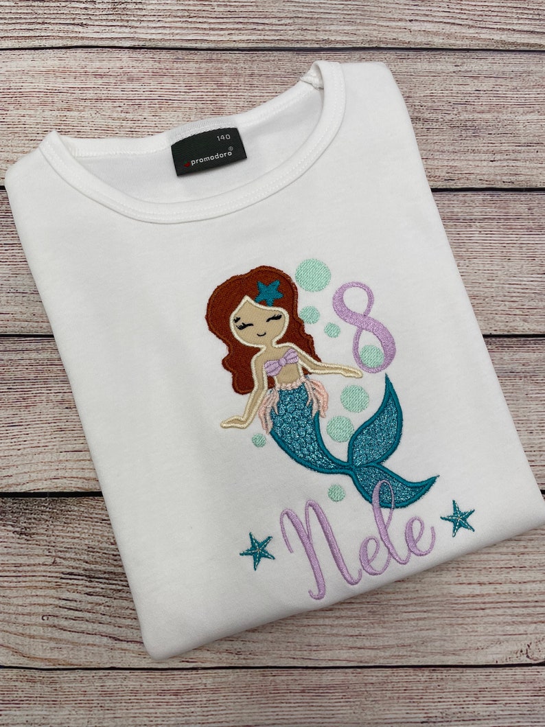Mermaid birthday shirt for girls, Embroidered mermaid shirt, Shirt with name, Shirt with number, Birthday shirt girls 1 2 3 4 5 6 7 8 9 image 9