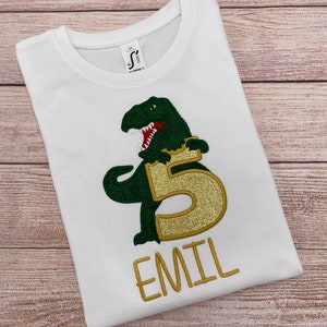 Dinosaurier Shirt Geburtstag personalisiert mit Name und Zahl Geburtstags Shirt Dino T-Rex, Besticktes Kinder Shirt, Geburtstagsgeschenk Bild 4