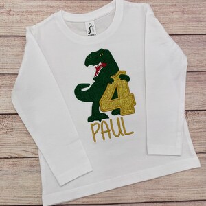 Dinosaurier Shirt Geburtstag personalisiert mit Name und Zahl Geburtstags Shirt Dino T-Rex, Besticktes Kinder Shirt, Geburtstagsgeschenk Bild 6