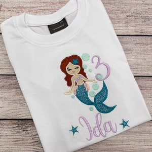 Mermaid birthday shirt for girls, Embroidered mermaid shirt, Shirt with name, Shirt with number, Birthday shirt girls 1 2 3 4 5 6 7 8 9 image 5