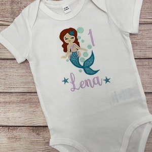 Mermaid birthday shirt for girls, Embroidered mermaid shirt, Shirt with name, Shirt with number, Birthday shirt girls 1 2 3 4 5 6 7 8 9 image 2