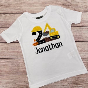 Excavator birthday shirt, Excavator motif embroidered T-shirt with name and number, Digger construction party shirt, Boy birthday 2 3 4 5 6 image 5