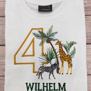 Personalised safari birthday shirt for kids, Embroidered safari birthday shirt, 1 2 3 birthday shirt, Shirt with Giraffe and Zebra image 8