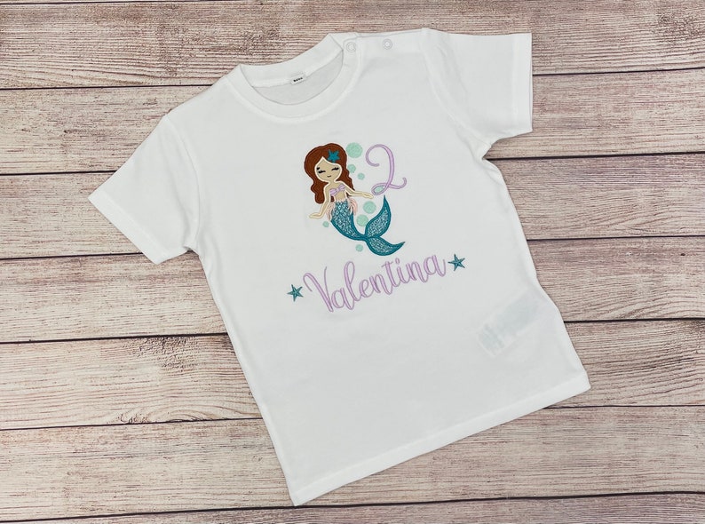 Mermaid birthday shirt for girls, Embroidered mermaid shirt, Shirt with name, Shirt with number, Birthday shirt girls 1 2 3 4 5 6 7 8 9 image 4