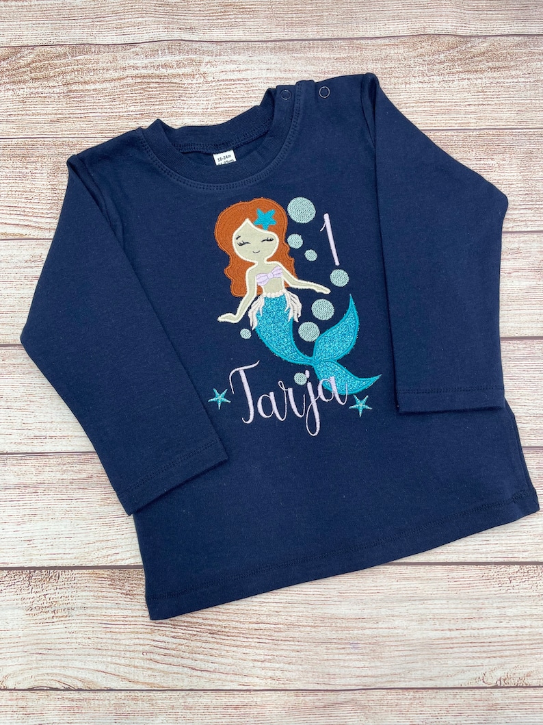 Mermaid birthday shirt for girls, Embroidered mermaid shirt, Shirt with name, Shirt with number, Birthday shirt girls 1 2 3 4 5 6 7 8 9 image 3
