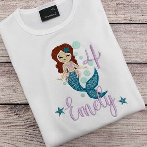 Mermaid birthday shirt for girls, Embroidered mermaid shirt, Shirt with name, Shirt with number, Birthday shirt girls 1 2 3 4 5 6 7 8 9 image 6