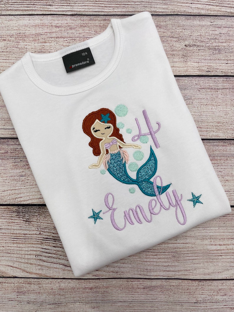 Mermaid birthday shirt for girls, Embroidered mermaid shirt, Shirt with name, Shirt with number, Birthday shirt girls 1 2 3 4 5 6 7 8 9 image 6