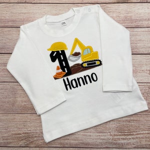 Chemise d'anniversaire de pelle, T-shirt brodé avec nom et numéro de pelle, Chemise de fête de la construction Digger, Anniversaire de garçon 2 3 4 5 6 image 10