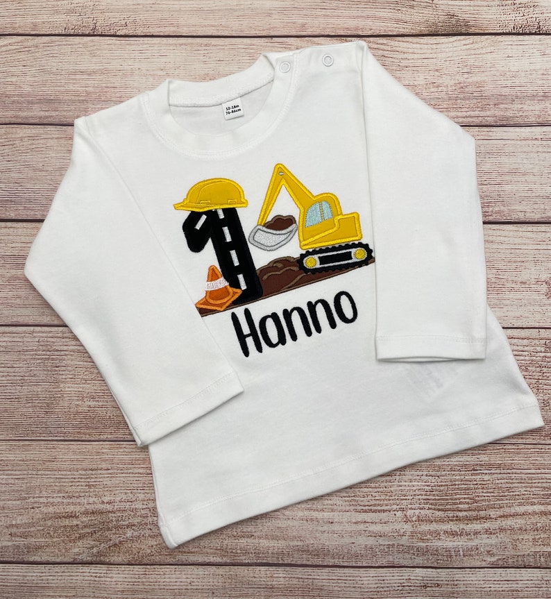 Excavator birthday shirt, Excavator motif embroidered T-shirt with name and number, Digger construction party shirt, Boy birthday 2 3 4 5 6 image 10