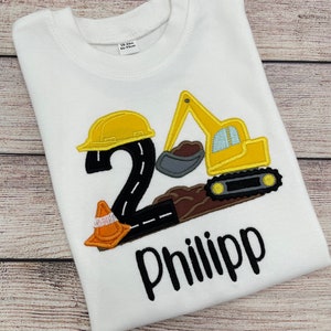 Excavator birthday shirt, Excavator motif embroidered T-shirt with name and number, Digger construction party shirt, Boy birthday 2 3 4 5 6 image 4