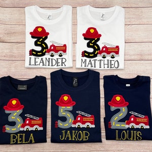 Feuerwehrauto Shirt mit Name und Nummer Geburtstagsshirt Feuerwehrmann, Besticktes Kindershirt, Geburtstagsgeschenk Bild 10