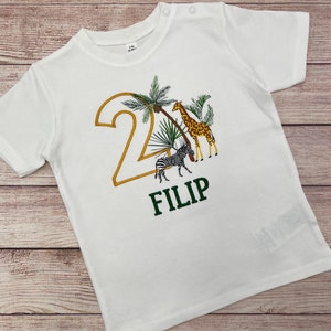 Personalisiertes Safari-Geburtstags-Shirt für Kinder, Gesticktes Safari-Geburtstags-Shirt, 1 2 3 Geburtstags-Shirt, Shirt mit Giraffe und Zebra Bild 6