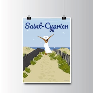 POSTER Illustration Pyrenees Orientales "Saint Cyprien Beach"