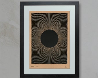 Linocut print Eclipse brown | Linoprint Eclipse | Sun | Sun