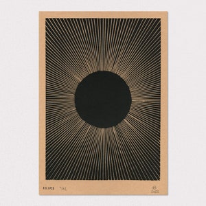 Linocut print Eclipse brown Linoprint Eclipse Sun Sun image 2