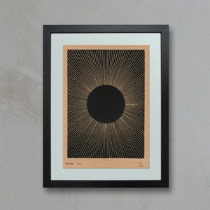 Linocut print Eclipse brown | Linoprint Eclipse | Sun | Sun