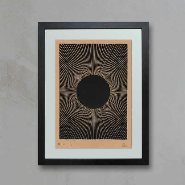 Linoldruck Eclipse braun | Linoprint Eclipse | Sun | Sonne