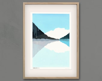 Linoprint Landshapes III | mountains | lake | abstract | panorama