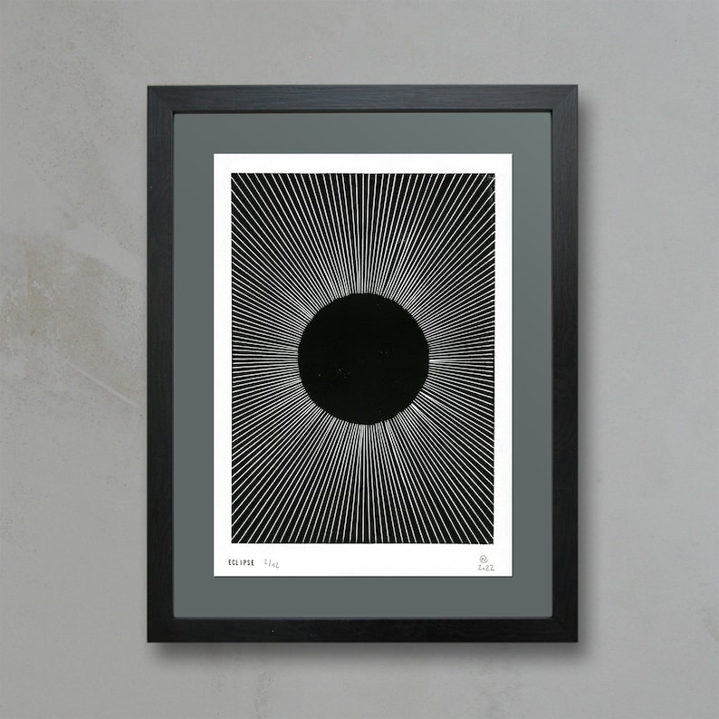Linocut print Eclipse Linoprint Eclipse Sun image 1