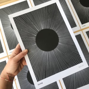 Linocut print Eclipse Linoprint Eclipse Sun image 2